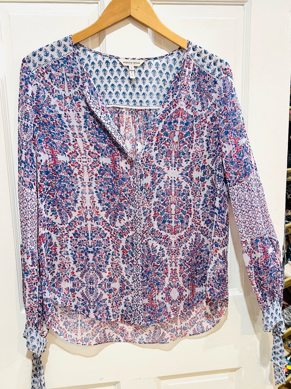 Rebecca Taylor Silk Floral Peasant Women's Top Boho Luxury Designer Size 8 - Picture 4 of 9